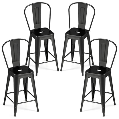 Set of 4 Metal Bar Stools with Backrests, Black Bar Stools at Gallery Canada