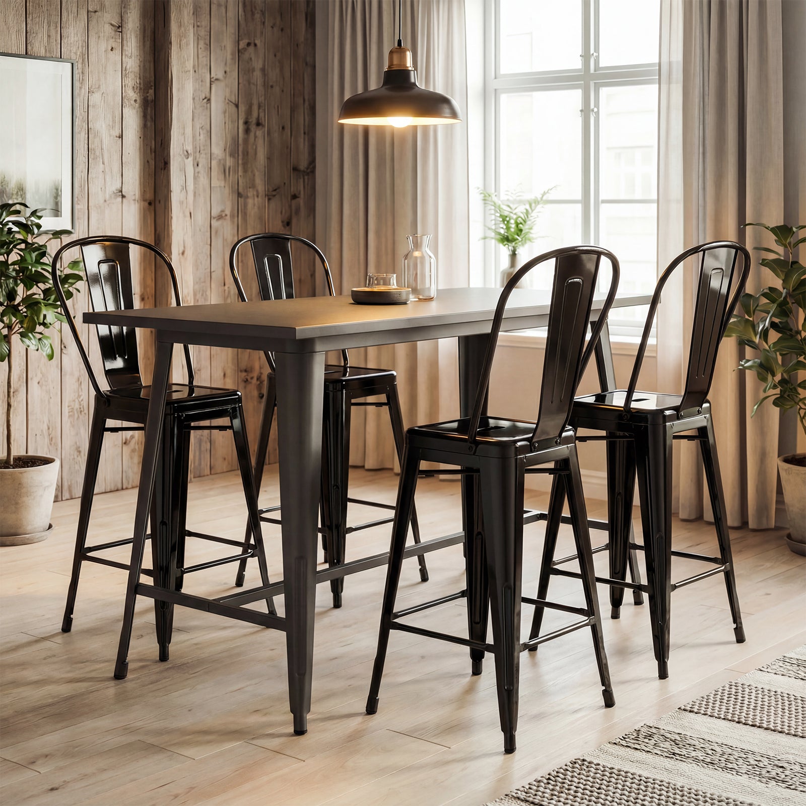 Set of 4 Metal Bar Stools with Backrests, Black Bar Stools at Gallery Canada