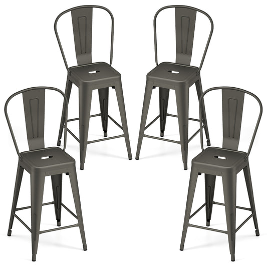 Set Of 4 Metal Bar Stools, Backrests And Footrests, Gun Metal Bar Stools Gun at Gallery Canada