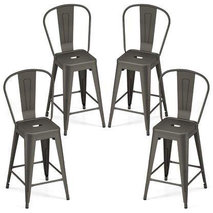 Set Of 4 Metal Bar Stools, Backrests And Footrests, Gun Metal Bar Stools at Gallery Canada