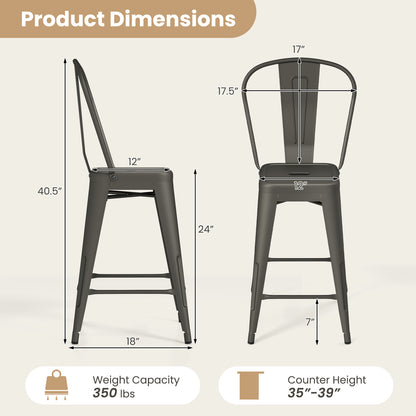 Set Of 4 Metal Bar Stools, Backrests And Footrests, Gun Metal Bar Stools at Gallery Canada