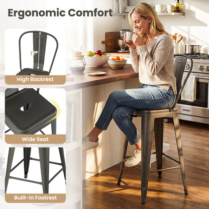 Set Of 4 Metal Bar Stools, Backrests And Footrests, Gun Metal Bar Stools at Gallery Canada