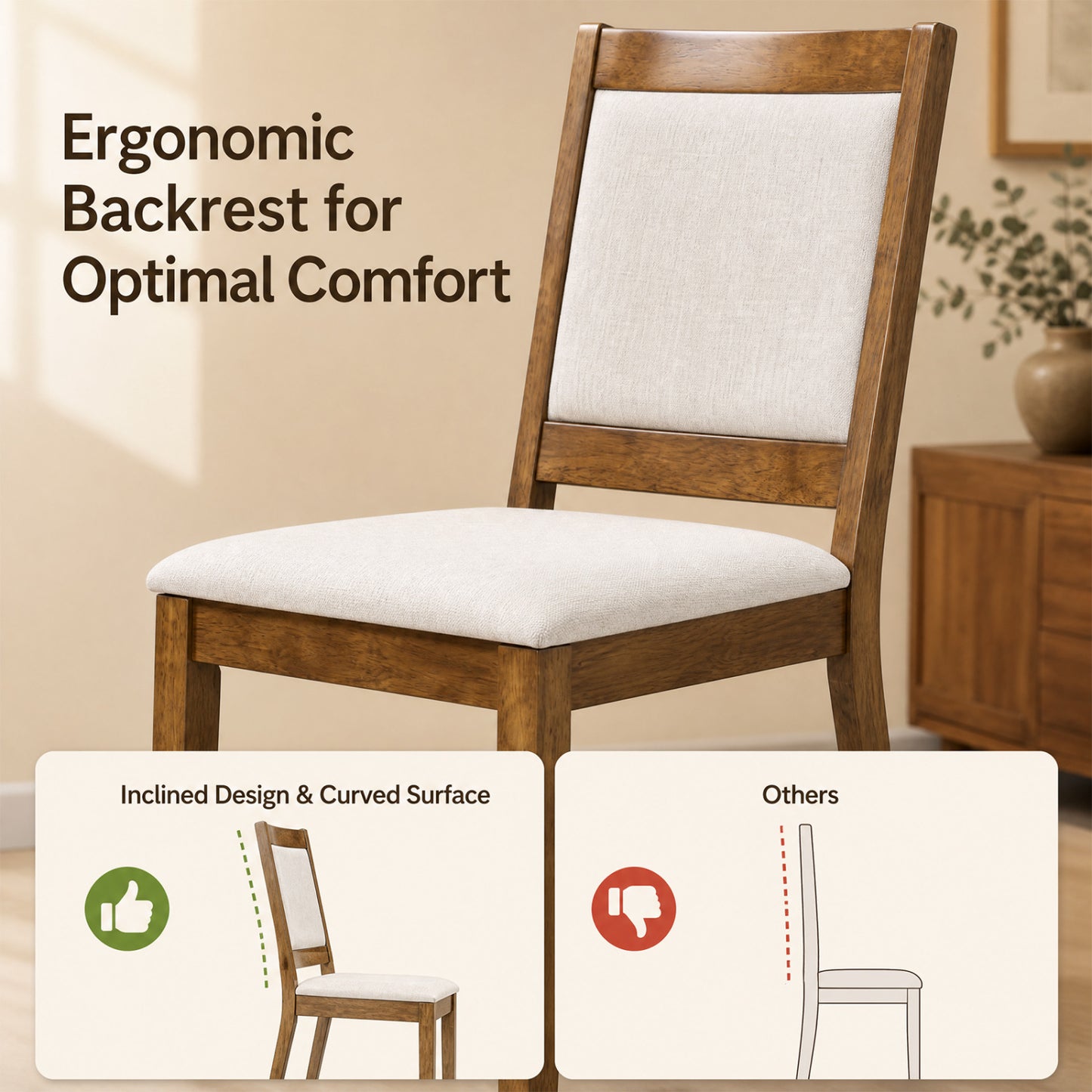 Ensemble de 4 chaises de cuisine modernes rembourrées, noyer