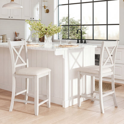 Set of 4 Modern Farmhouse Counter Height Stools with Footrest, White Bar Stools at Gallery Canada