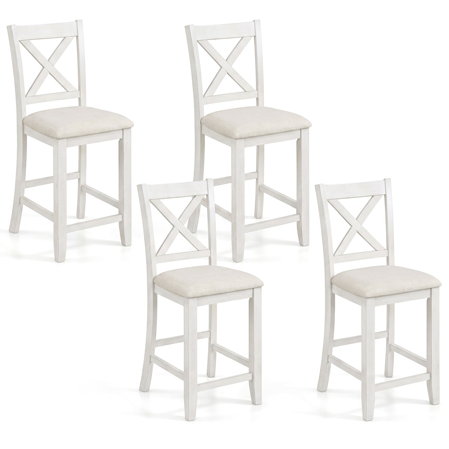 Set of 4 Modern Farmhouse Counter Height Stools with Footrest, White Bar Stools White at Gallery Canada