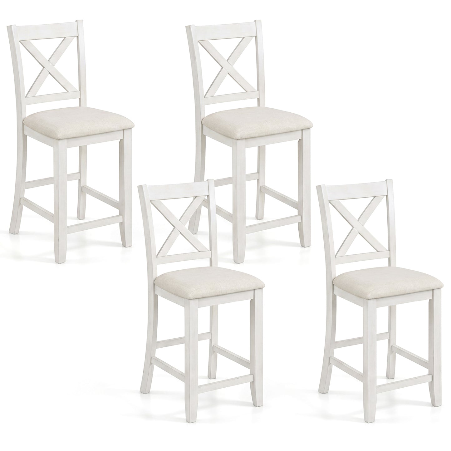 Set of 4 Modern Farmhouse Counter Height Stools with Footrest, White Bar Stools White at Gallery Canada