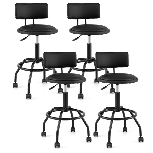 Set Of 4 Swivel Adjustable Bar Stools With Backrest, Black