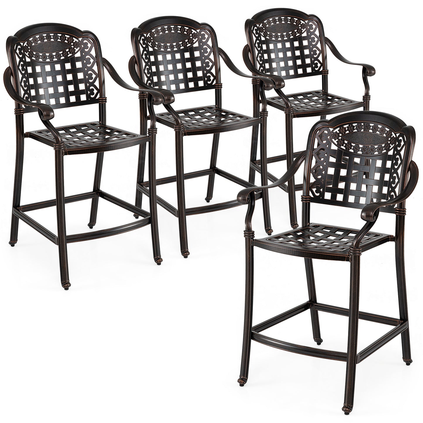 Set of 4 Outdoor Bar Stool 25.5 Inch Counter Height Cast Aluminum Bar Chairs, Copper Patio Bar Furniture Copper at Gallery Canada