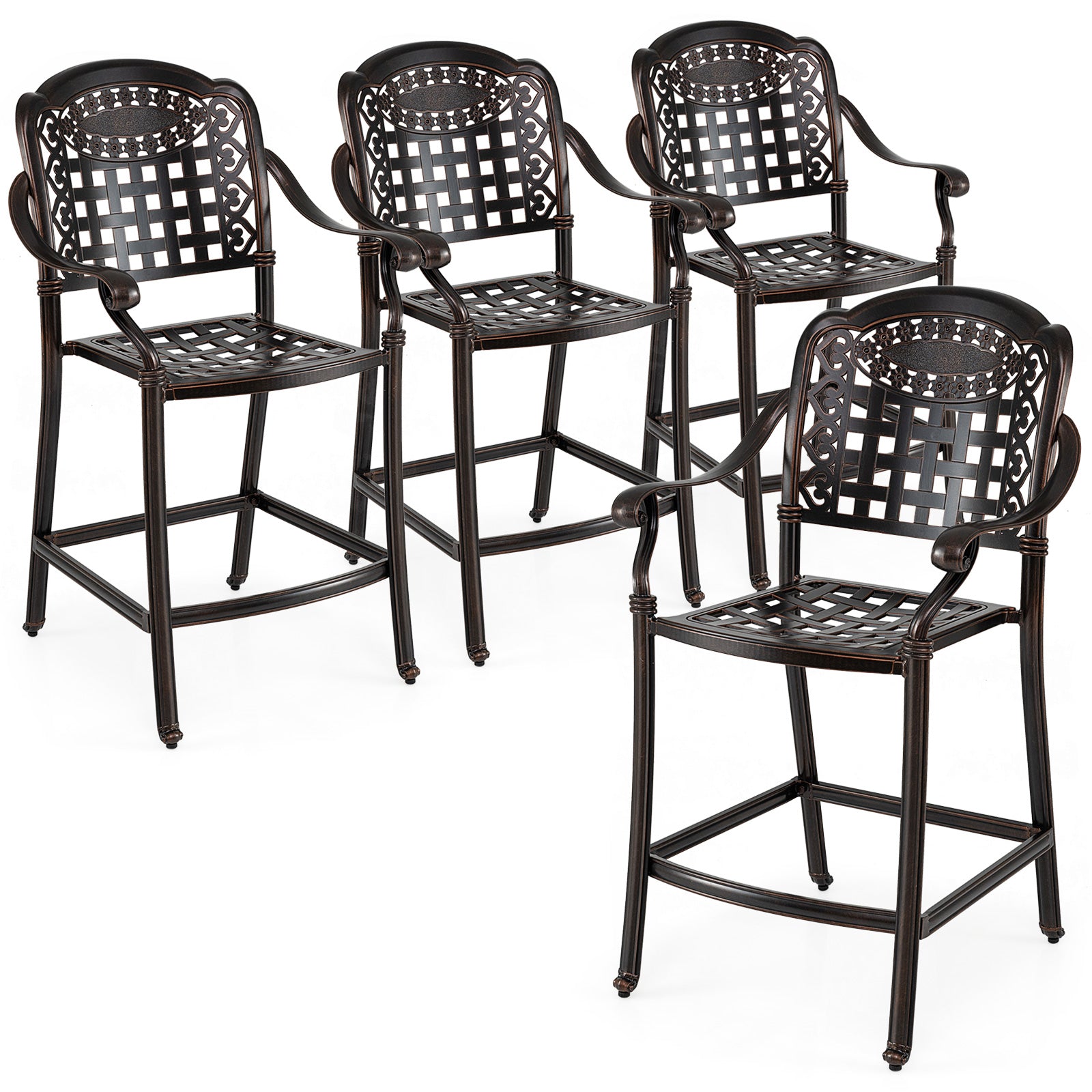 Set of 4 Outdoor Bar Stool 25.5 Inch Counter Height Cast Aluminum Bar Chairs, Copper Patio Bar Furniture at Gallery Canada