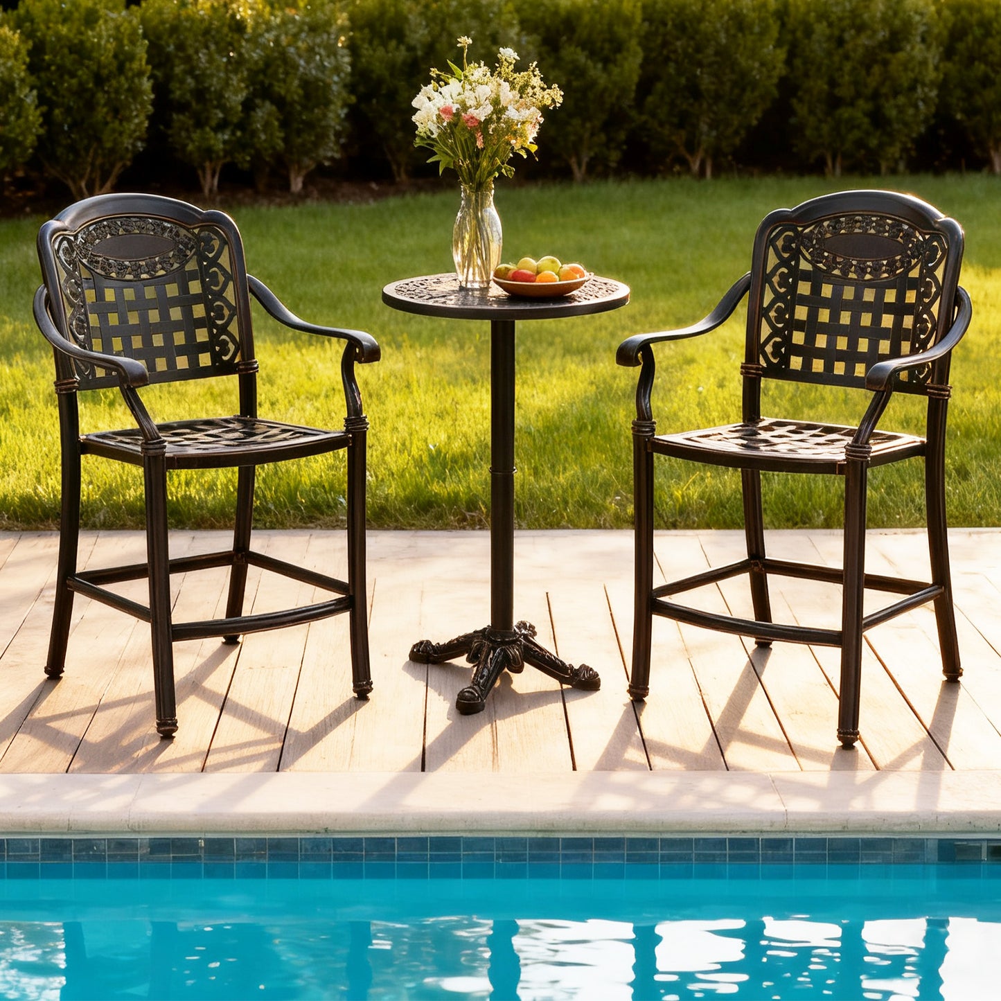 Set of 4 Outdoor Bar Stool 25.5 Inch Counter Height Cast Aluminum Bar Chairs, Copper Patio Bar Furniture at Gallery Canada