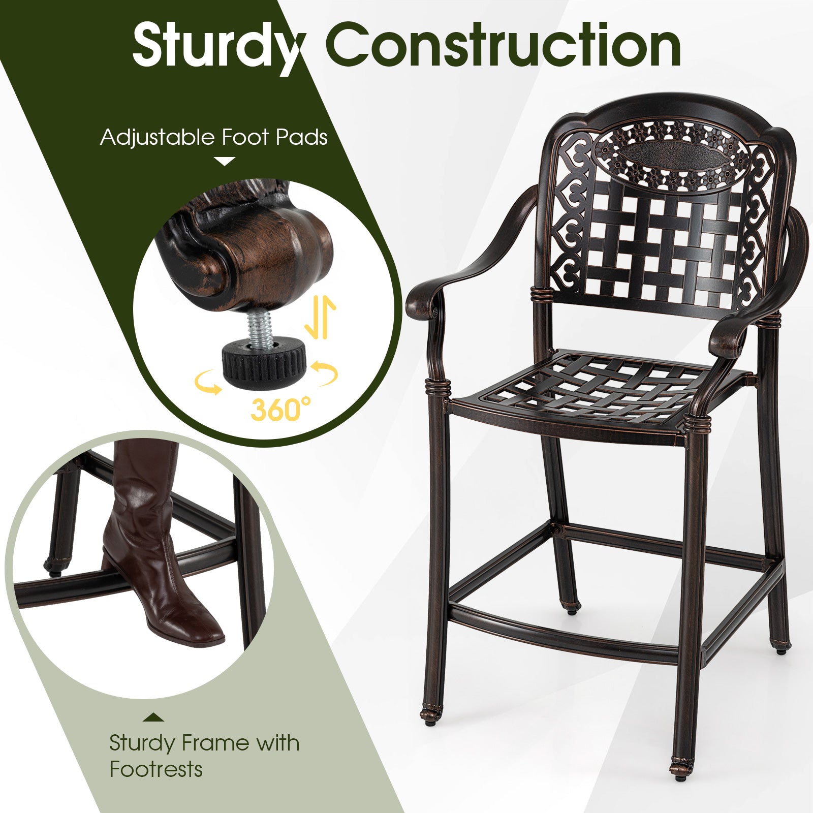 Set of 4 Outdoor Bar Stool 25.5 Inch Counter Height Cast Aluminum Bar Chairs, Copper Patio Bar Furniture at Gallery Canada