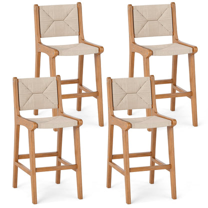 Set of 4 Outdoor Counter Height Bar Stool Woven Paper Rope Patio Barstool with Teak Wood Frame Patio Bar Furniture at Gallery Canada