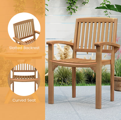 Set of 4 Outdoor Patio Chairs, Slatted Curved Seat, Natural Patio Dining Chairs at Gallery Canada