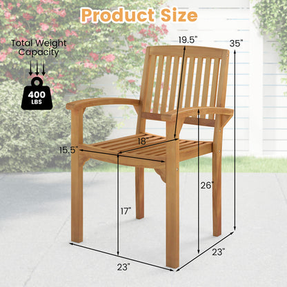 Set of 4 Outdoor Patio Chairs, Slatted Curved Seat, Natural Patio Dining Chairs at Gallery Canada