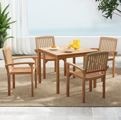 Set of 4 Outdoor Patio Chairs, Slatted Curved Seat, Natural Patio Dining Chairs at Gallery Canada