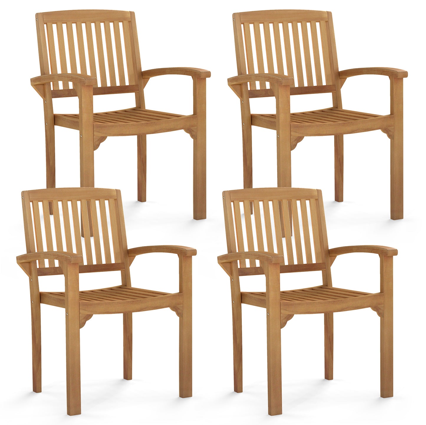 Set of 4 Outdoor Patio Chairs, Slatted Curved Seat, Natural Patio Dining Chairs Natural at Gallery Canada