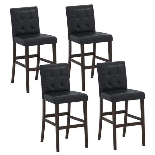 Set of 4 PVC Dining Leather Bar Stools with Solid Wood Legs-24 icnh