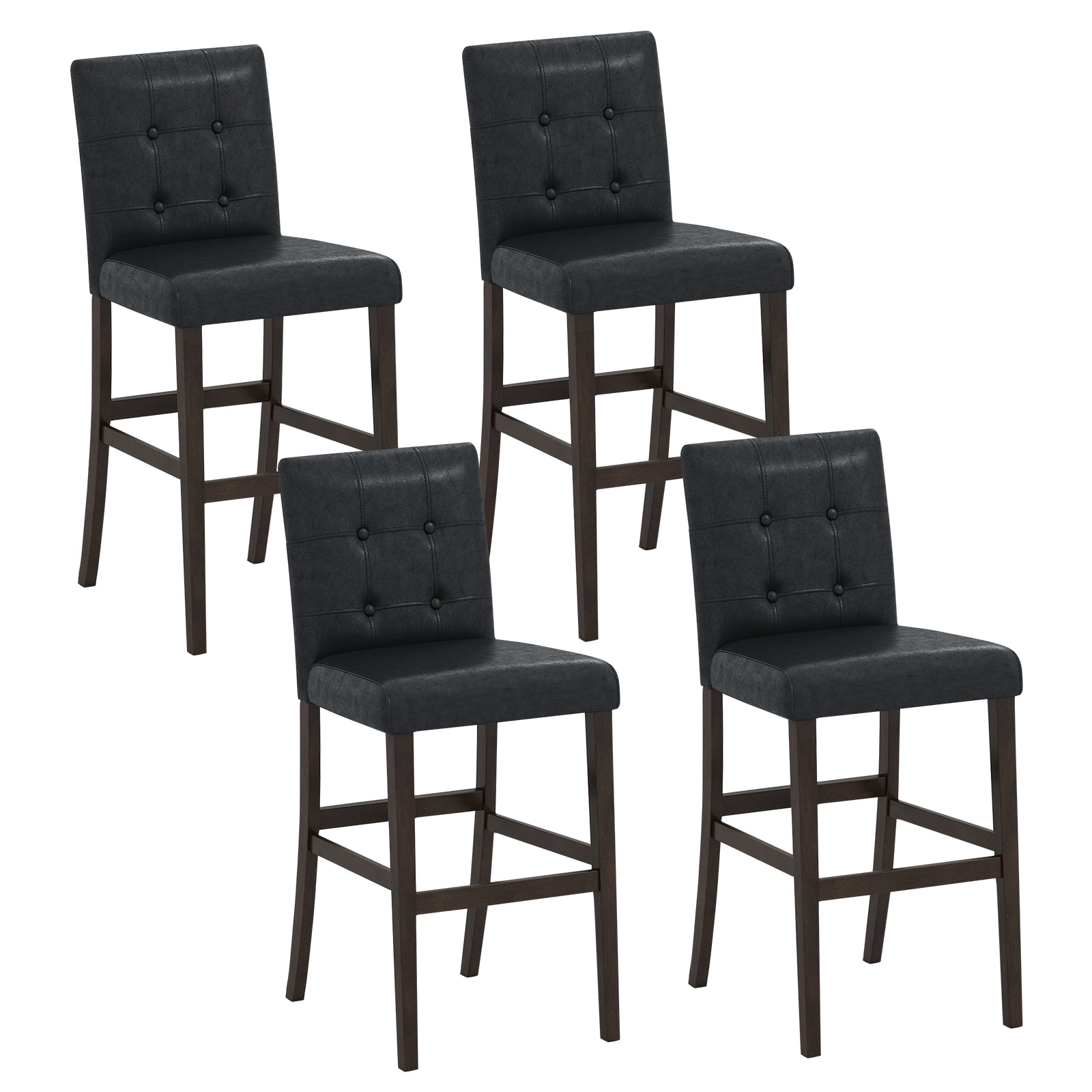 Set of 4 PVC Dining Leather Bar Stools with Solid Wood Legs-24 icnh Bar Stools at Gallery Canada