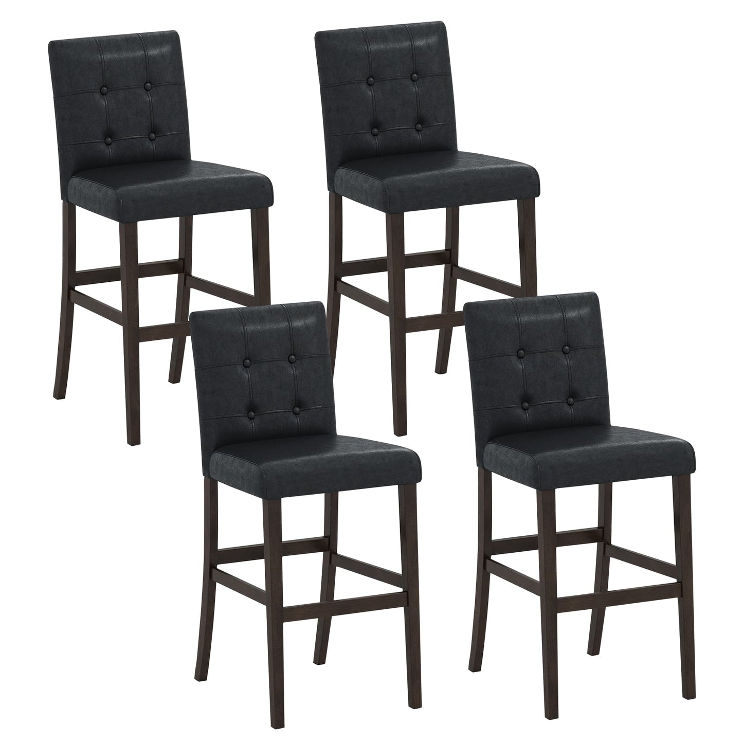 Set of 4 PVC Dining Leather Bar Stools with Solid Wood Legs-24 icnh Bar Stools at Gallery Canada