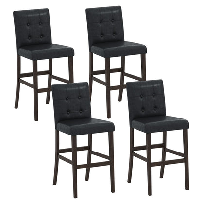 Set of 4 PVC Dining Leather Bar Stools with Solid Wood Legs-24 icnh Bar Stools at Gallery Canada