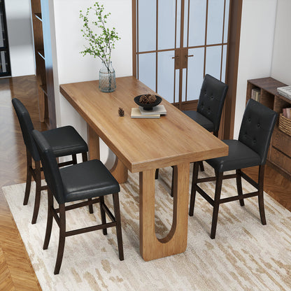 Set of 4 PVC Dining Leather Bar Stools with Solid Wood Legs-24 icnh Bar Stools at Gallery Canada