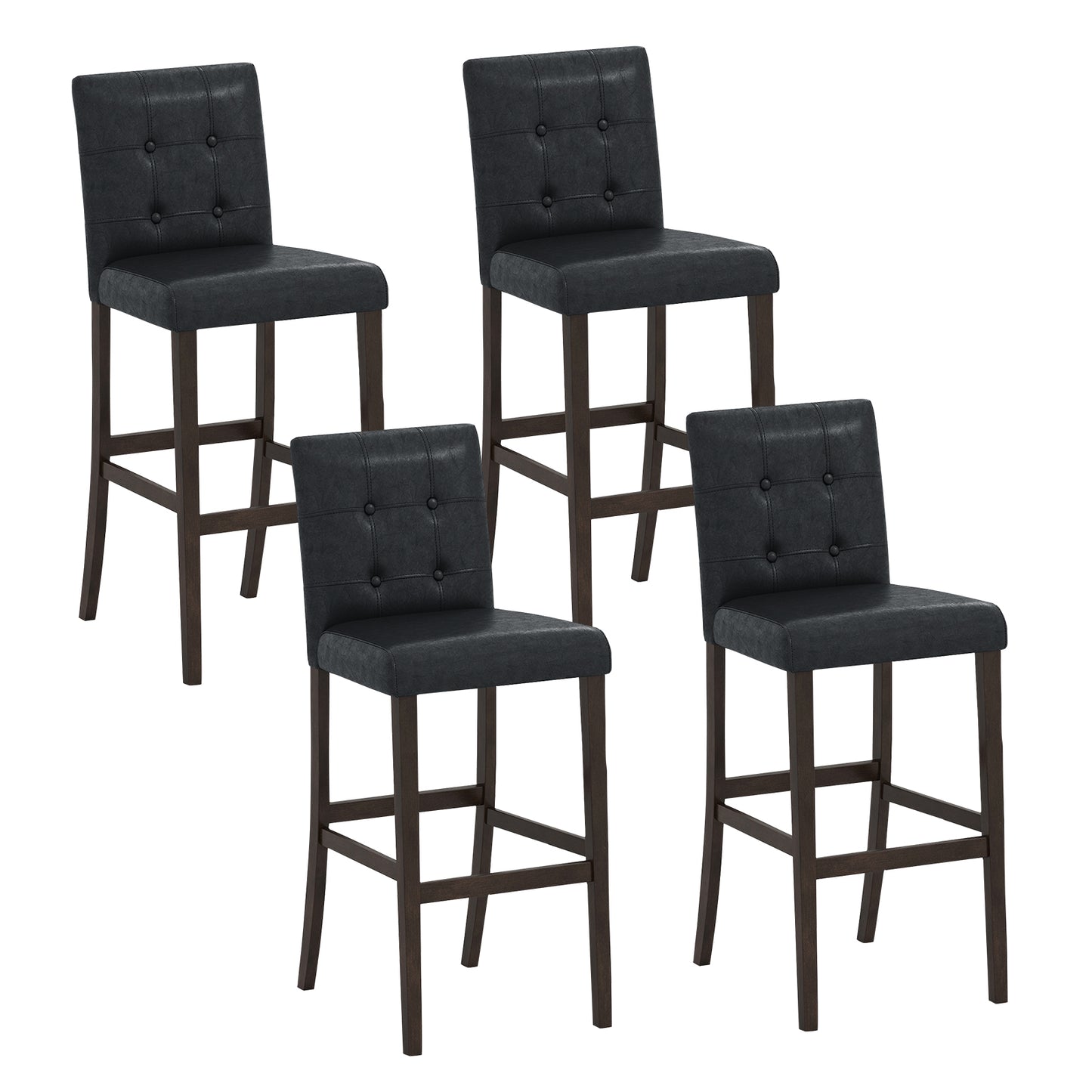 Set of 4 PVC Dining Leather Bar Stools with Solid Wood Legs-29 inch Bar Stools at Gallery Canada
