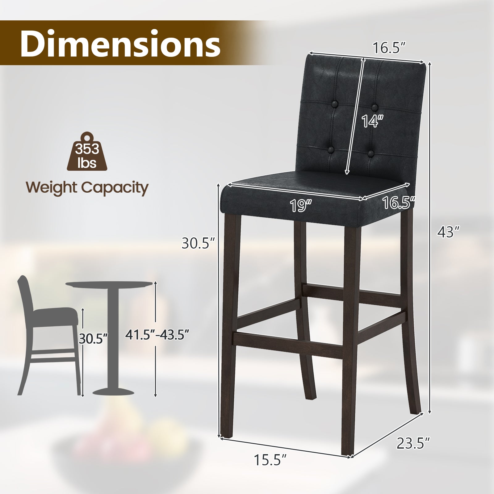 Set of 4 PVC Dining Leather Bar Stools with Solid Wood Legs-29 inch Bar Stools at Gallery Canada