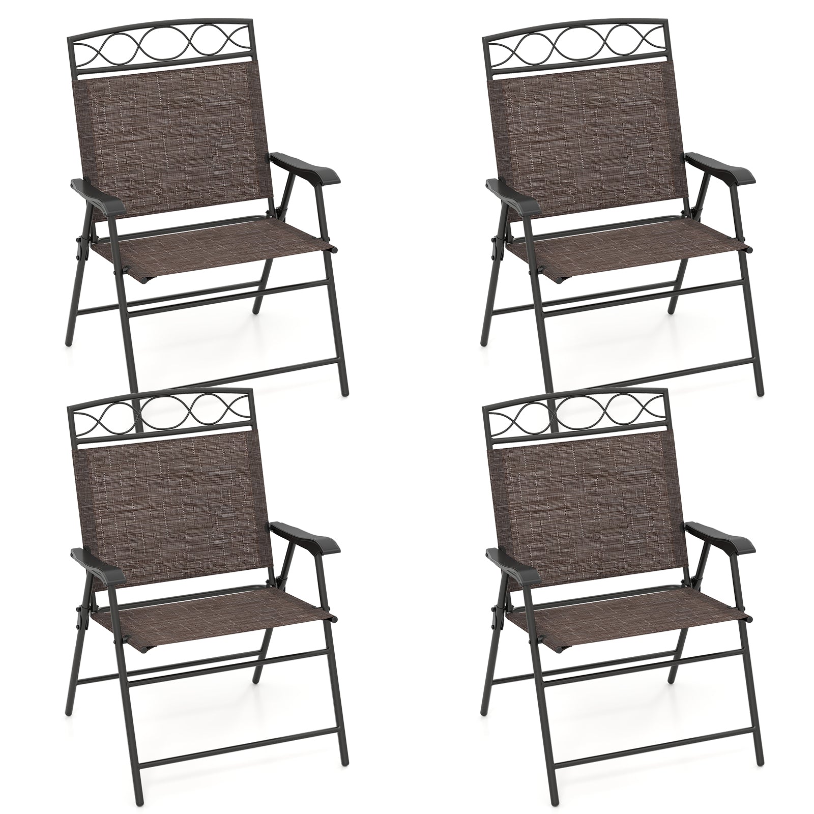 Set of 4 Patio Folding Chairs Set Dining Chairs with Armrests, Brown Patio Dining Chairs at Gallery Canada