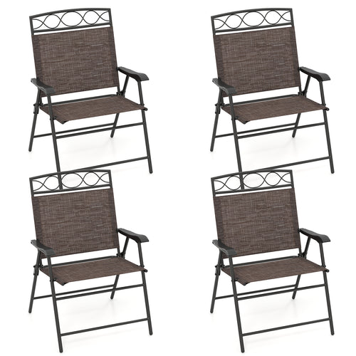 Set Of 4 Patio Folding Dining Chairs With Armrests, Brown