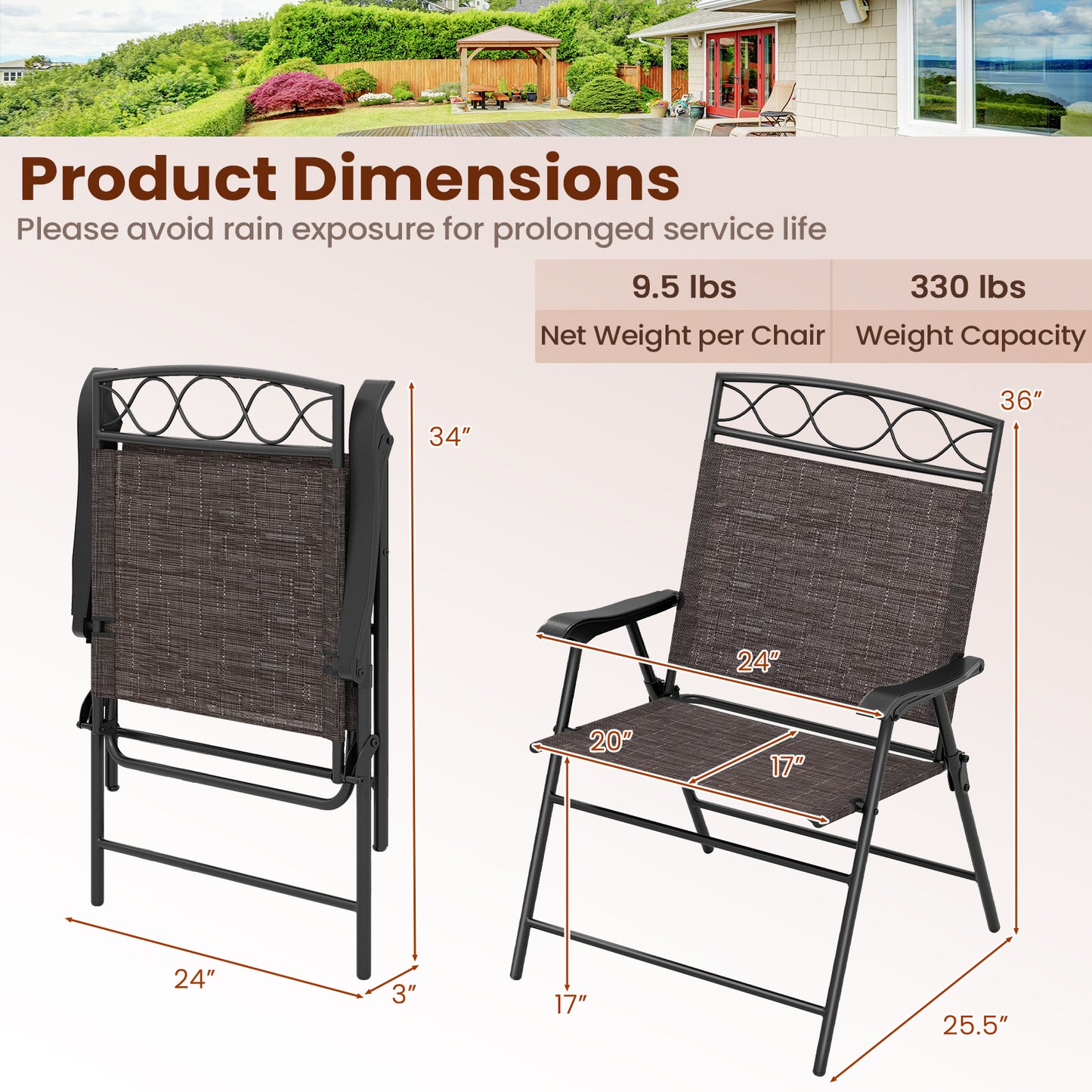 Set of 4 Patio Folding Chairs Set Dining Chairs with Armrests, Brown Patio Dining Chairs at Gallery Canada