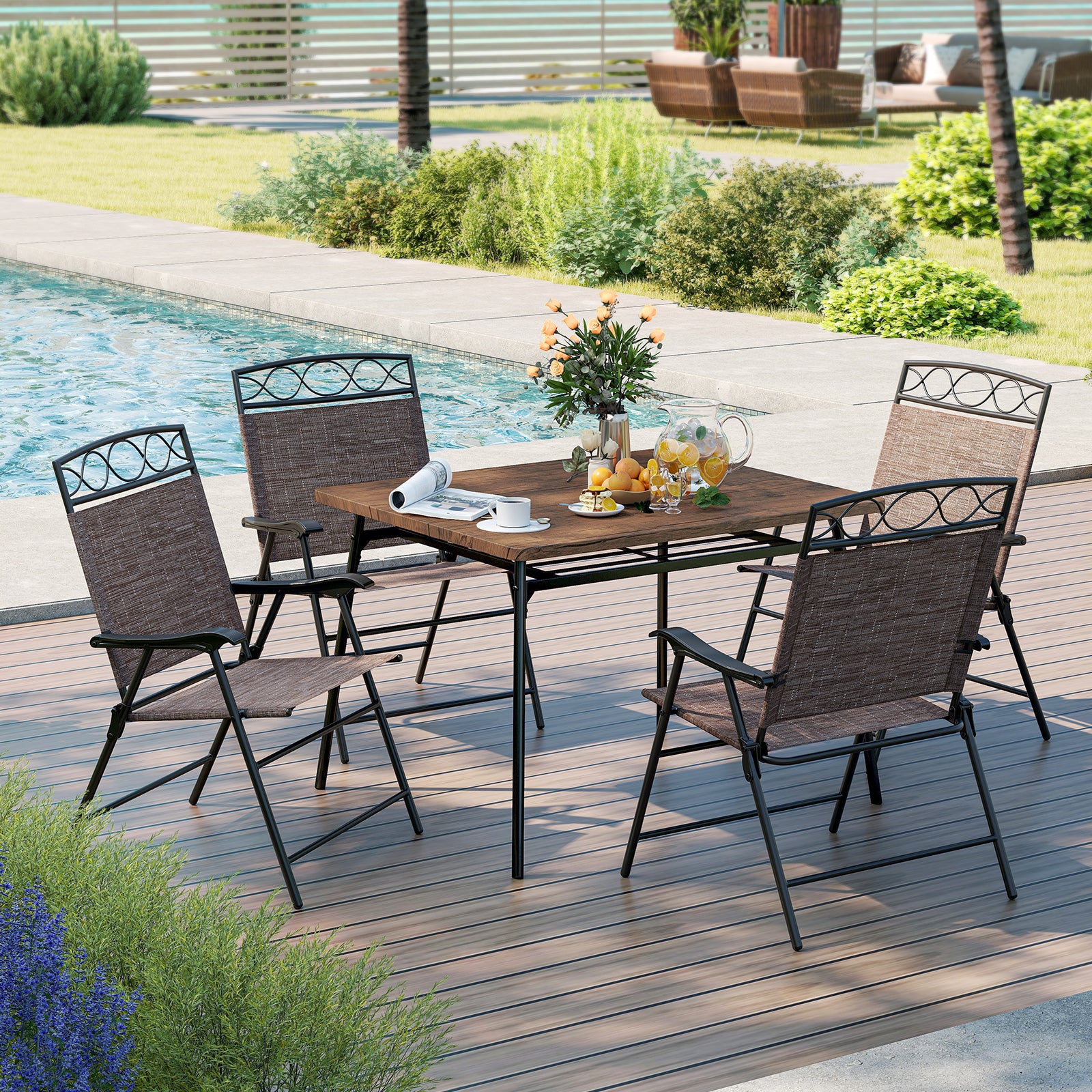 Set of 4 Patio Folding Chairs Set Dining Chairs with Armrests, Brown Patio Dining Chairs at Gallery Canada