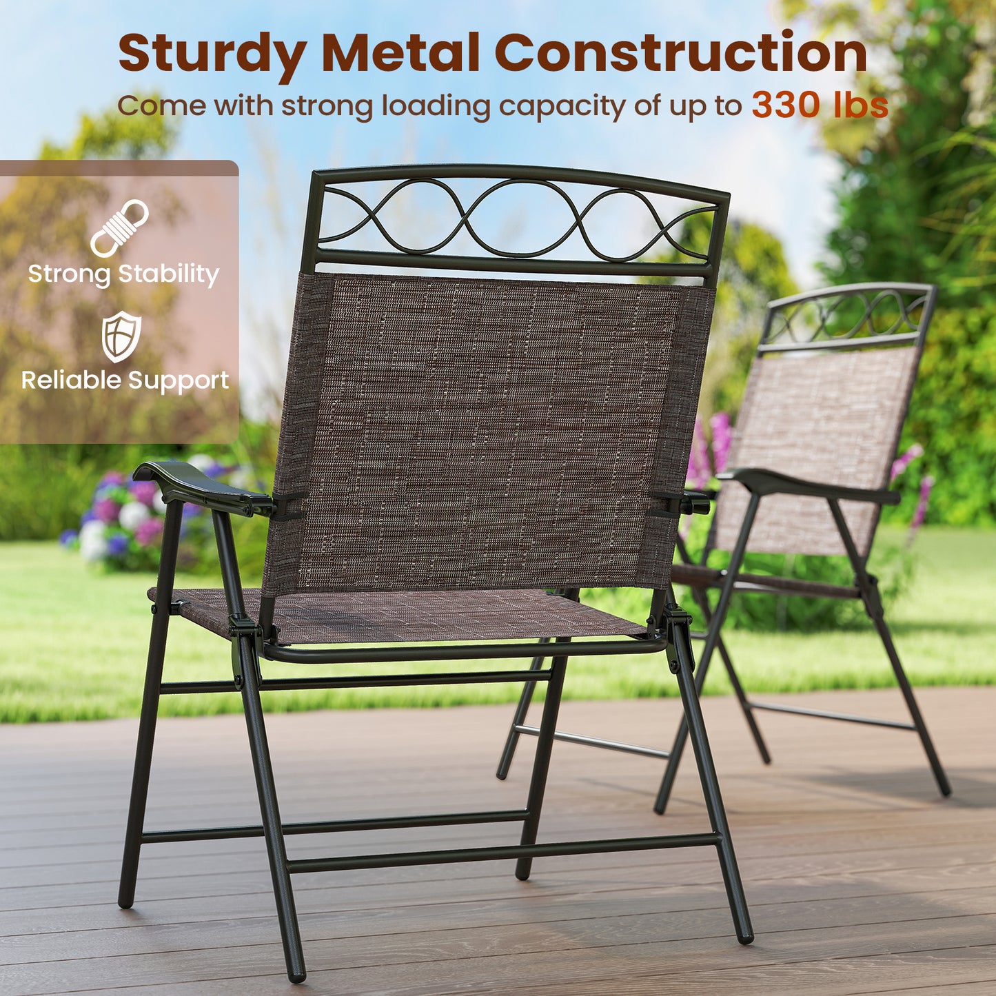 Set of 4 Patio Folding Chairs Set Dining Chairs with Armrests, Brown Patio Dining Chairs at Gallery Canada
