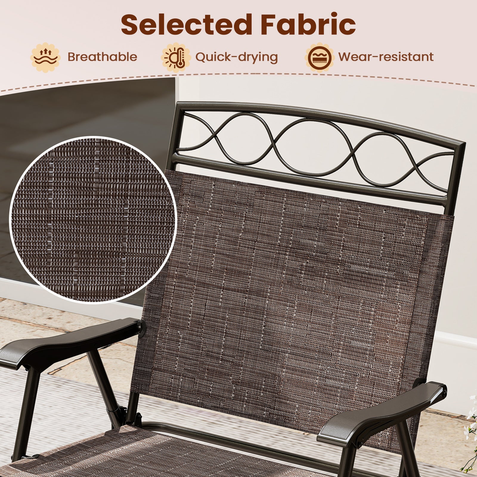 Set of 4 Patio Folding Chairs Set Dining Chairs with Armrests, Brown Patio Dining Chairs at Gallery Canada