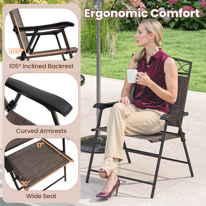 Set of 4 Patio Folding Chairs Set Dining Chairs with Armrests, Brown Patio Dining Chairs at Gallery Canada