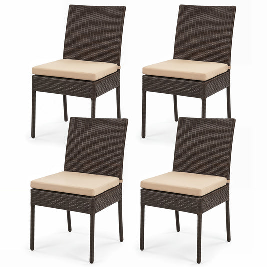 Set of 4 Patio Rattan Dining Chairs with Cushions, Brown Patio Dining Chairs Brown at Gallery Canada