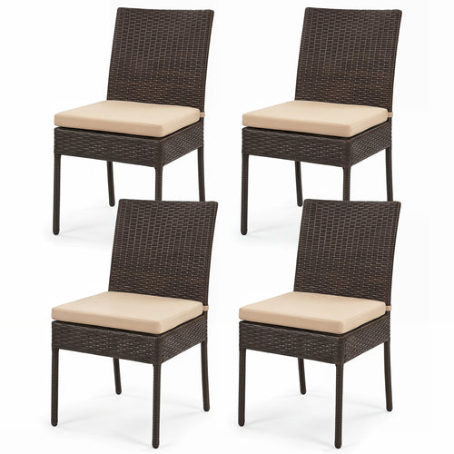Set of 4 Patio Rattan Dining Chairs with Cushions, Brown