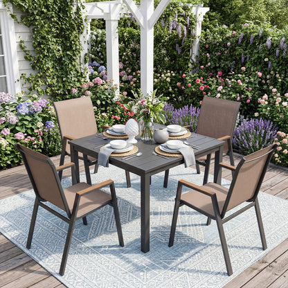 Set of 4 Stackable High Back Patio Chairs, 400 LBS, Brown