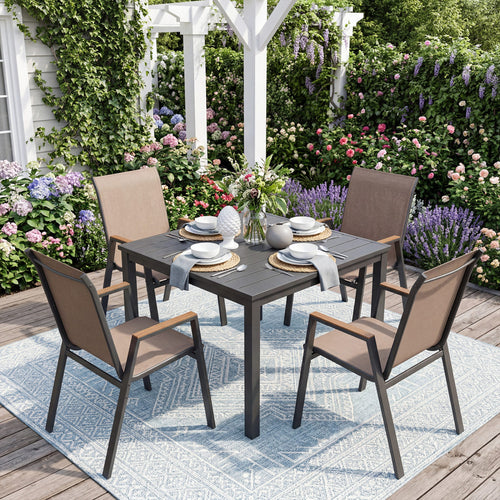 Set of 4 Stackable High Back Patio Chairs, 400 LBS, Brown