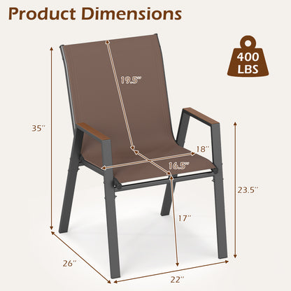 Set of 4 Stackable High Back Patio Chairs, 400 LBS, Brown