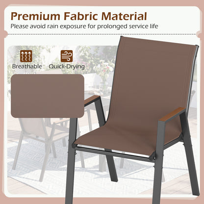 Set of 4 Stackable High Back Patio Chairs, 400 LBS, Brown