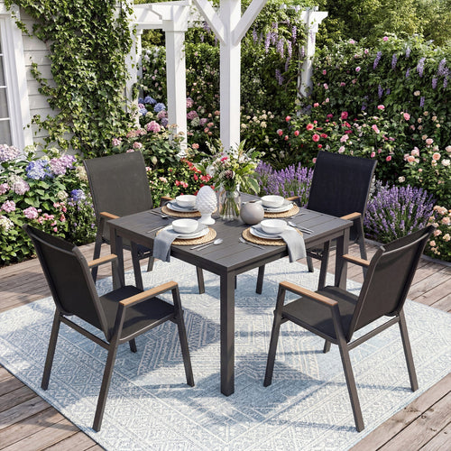 Set Of 4 Stackable Patio Chairs, High Backs, 400 LBS, Black