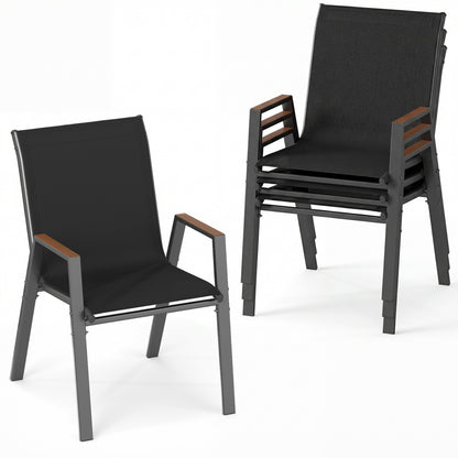 Set Of 4 Stackable Patio Chairs, High Backs, 400 LBS, Black