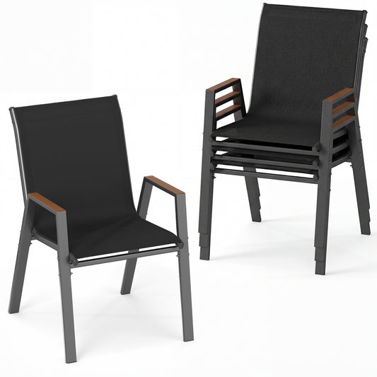 Set Of 4 Stackable Patio Chairs, High Backs, 400 LBS, Black Patio Dining Chairs Black at Gallery Canada