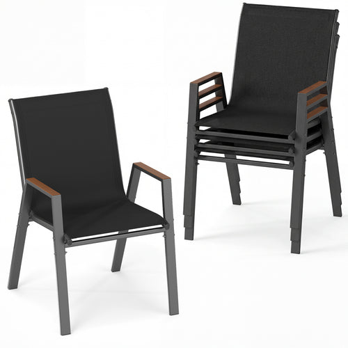 Set Of 4 Stackable Patio Chairs, High Backs, 400 LBS, Black