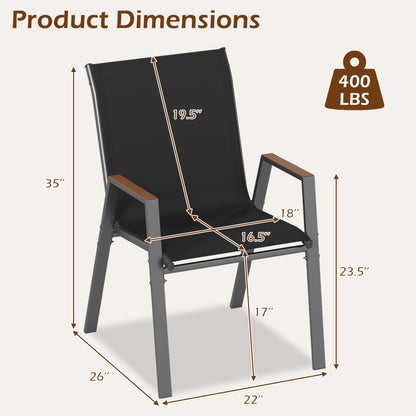 Set Of 4 Stackable Patio Chairs, High Backs, 400 LBS, Black