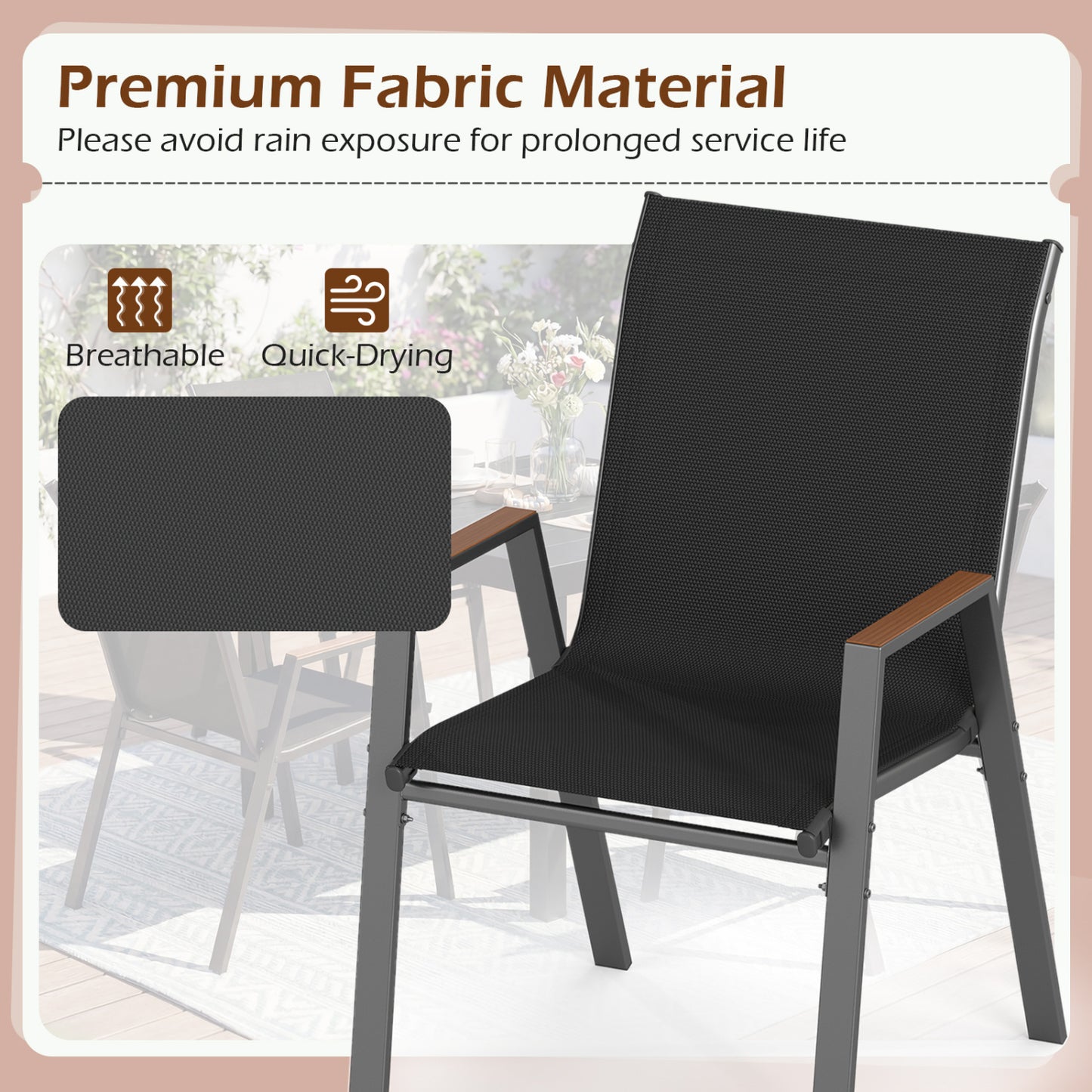 Set Of 4 Stackable Patio Chairs, High Backs, 400 LBS, Black
