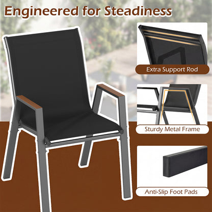 Set Of 4 Stackable Patio Chairs, High Backs, 400 LBS, Black