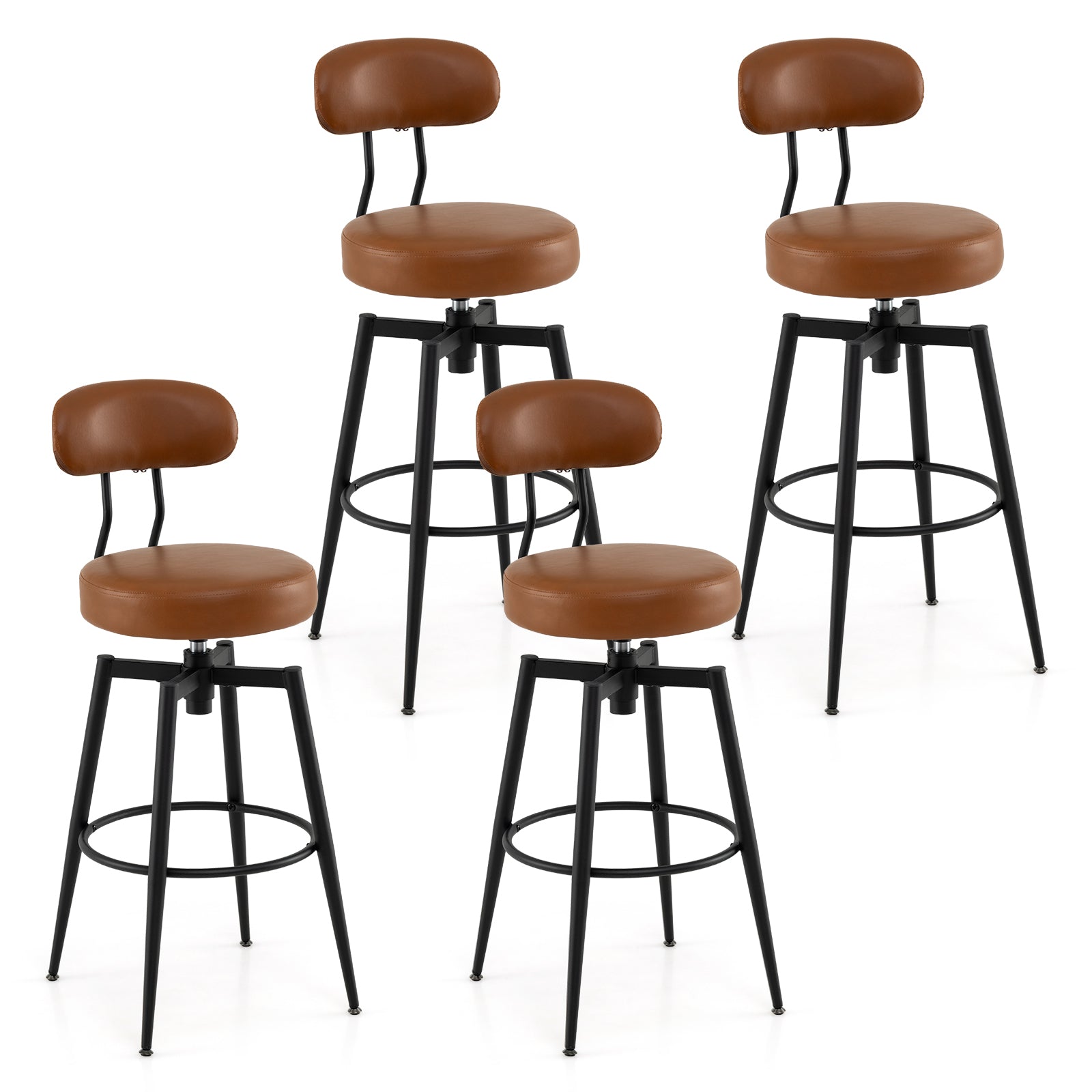 Set Of 4 Swivel Barstools, Faux Leather Upholstered Seat And Back, Brown Bar Stools Brown at Gallery Canada