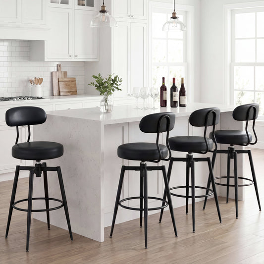 Set Of 4 Swivel Barstools, Faux Leather Upholstered Seat And Back, Black Bar Stools Black at Gallery Canada
