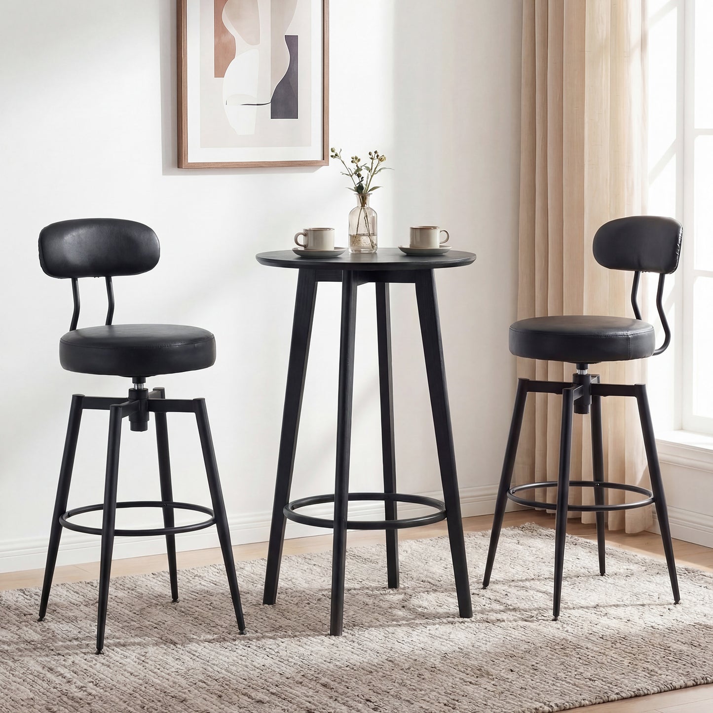 Set Of 4 Swivel Barstools, Faux Leather Upholstered Seat And Back, Black Bar Stools at Gallery Canada